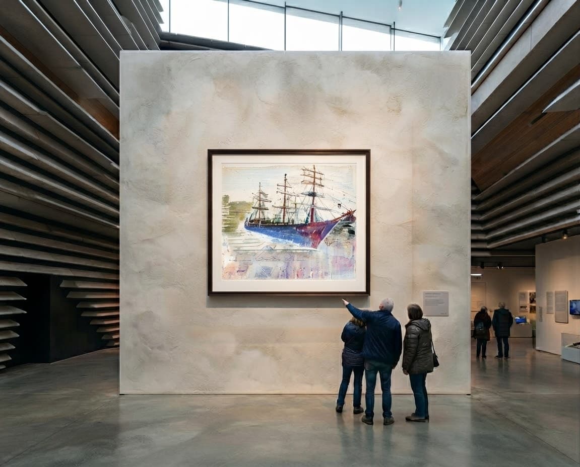 The RRS Discovery on a wall